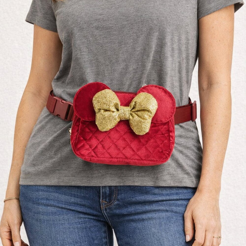 NEW W TAG Disney's‎ Minnie Mouse Quilted Bow Detailed Velvet Waist Pack Belt Bag